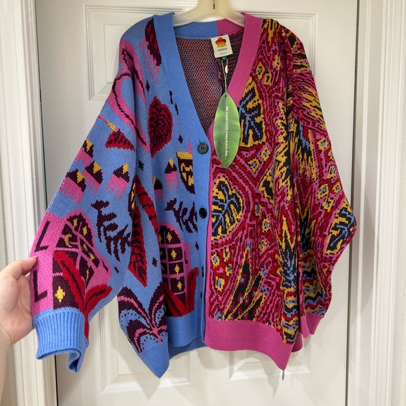 New FARM Rio Blue and Pink Mixed Print Cardigan Sweater - Picture 6 of 13
